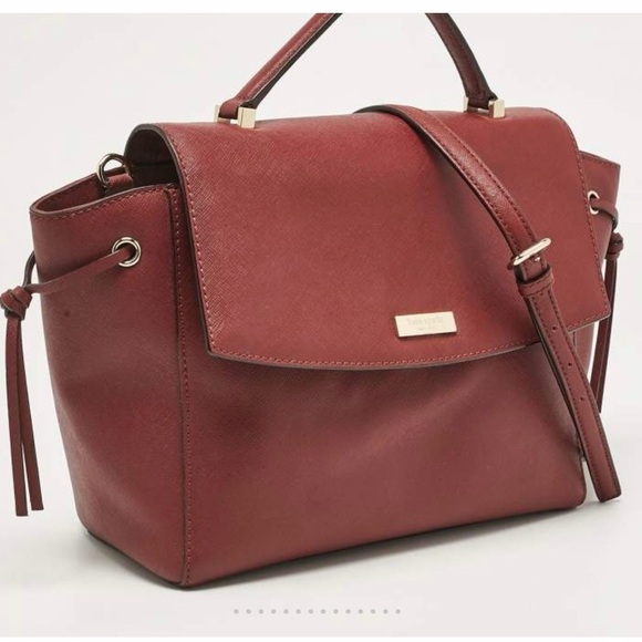 Kate Spade Maroon Leather Way Lilah Top Handle Bag, Card Holder, Dust Bag - Picture 11 of 15